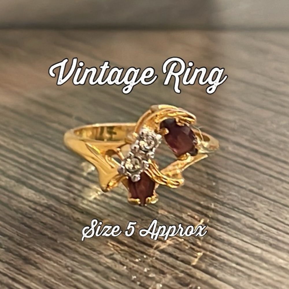 Vintage 18KT HGE Amethyst & Rhinestone Cluster Stone Ring Sz 5 Aurora Jewelry Co